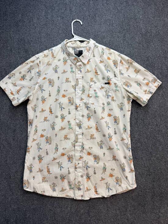 O'Neill Other - O'Neill Men's L Skeleton Surf Guitar Print Short Sleeve Button Up Shirt